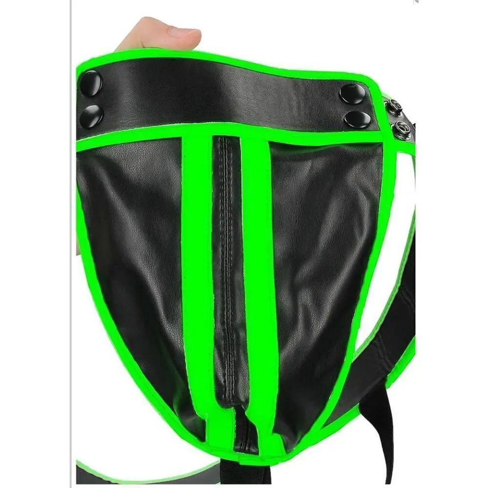 🦋B2G1🦋OUCH! Glow in the Dark NEON GREEN Bonded Leather Striped JOCK STRAP | L/XL